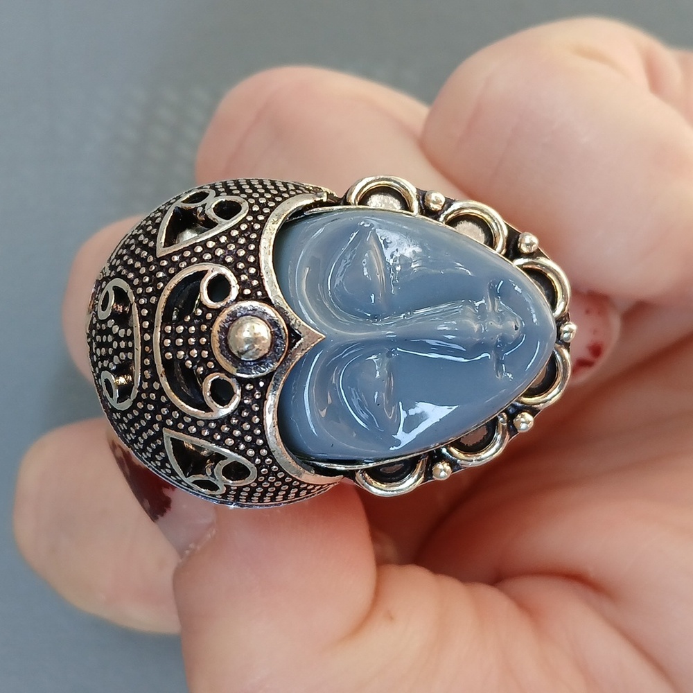 New Carved Goddess Face 925 Silver Ring.